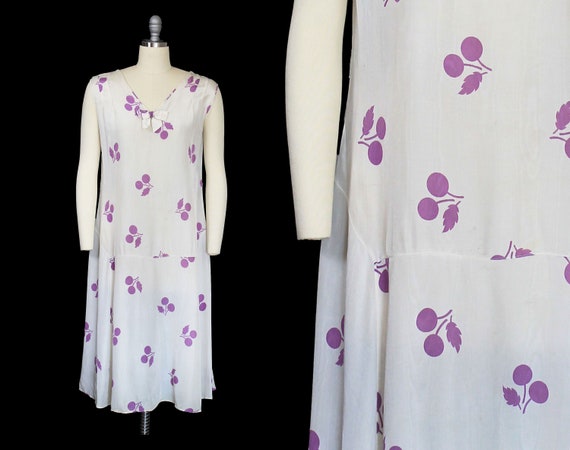 1920s Dress / Novelty CHERRIES 20s Dress / Silk M… - image 1