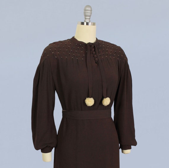 1930s Dress / 30s Smocked Crepe Peasant Dress / B… - image 4