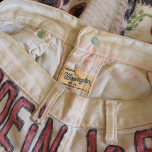 RARE 1960s Pants / 60s 70s Folk Art Hippie Pants / OOAK Hand Drawn Wrangler Cream Sanforized Misses Jeans image 8