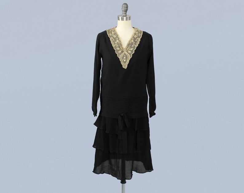 1920s Dress / 20s Black Two Piece Flapper Dress / Micro Pleats Etsy