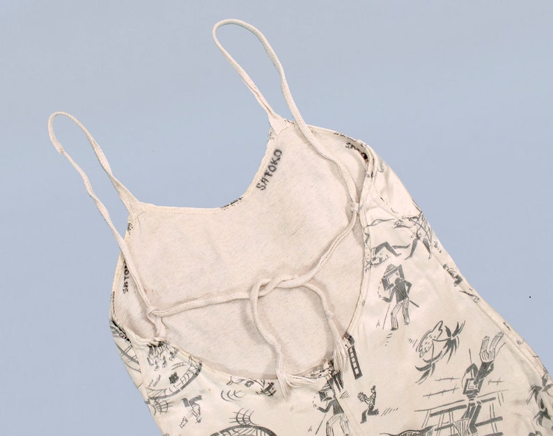 RARE 1930s Swimsuit / Late 30s Early 40s NOVELTY PRINT Figural Beach Party Bathing Suit image 7