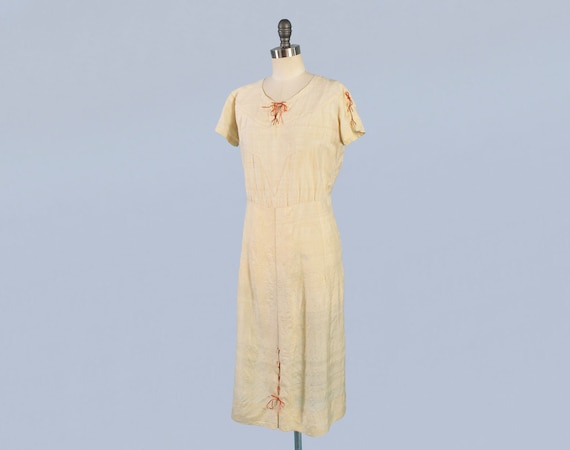 1930s Dress / 30s LACE UP Raw Silk Dress - image 2