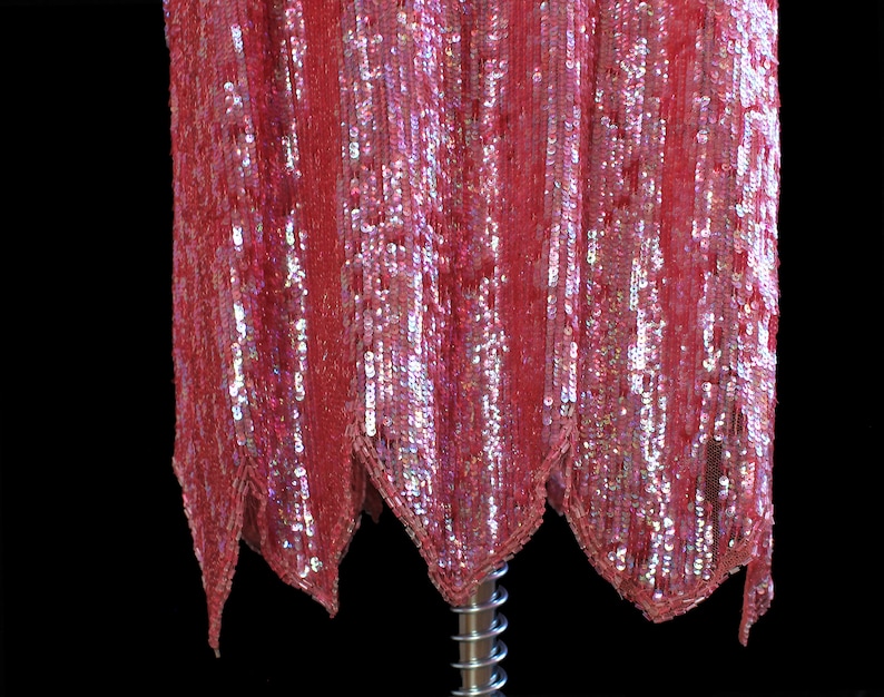 1920s Dress / Hot Pink SEQUIN Encrusted Flapper Dress / Authentic 20s Rare image 4