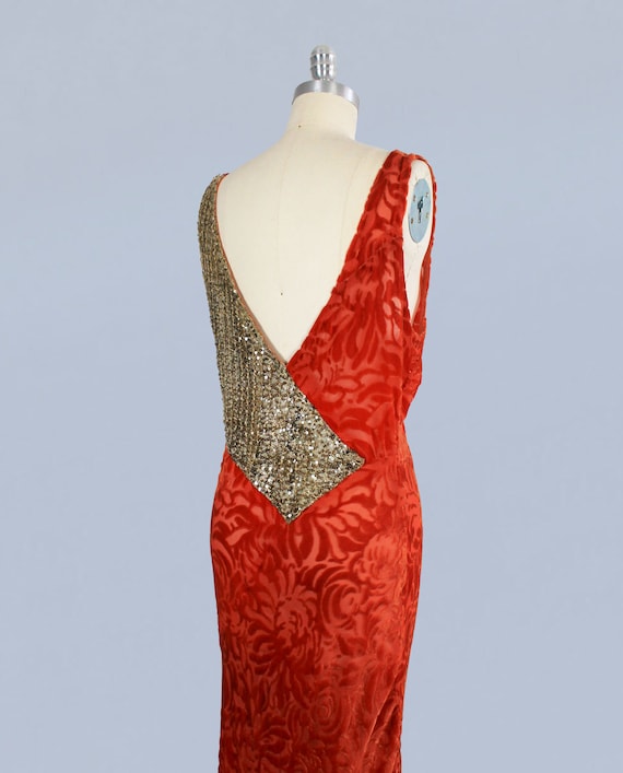 1930s Dress / 30s Burnout Velvet Gown / Sequin Ba… - image 8