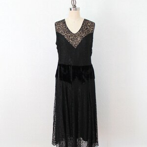 1920s Dress / Lace Illusion Dress / Velvet Dropped Waist image 2