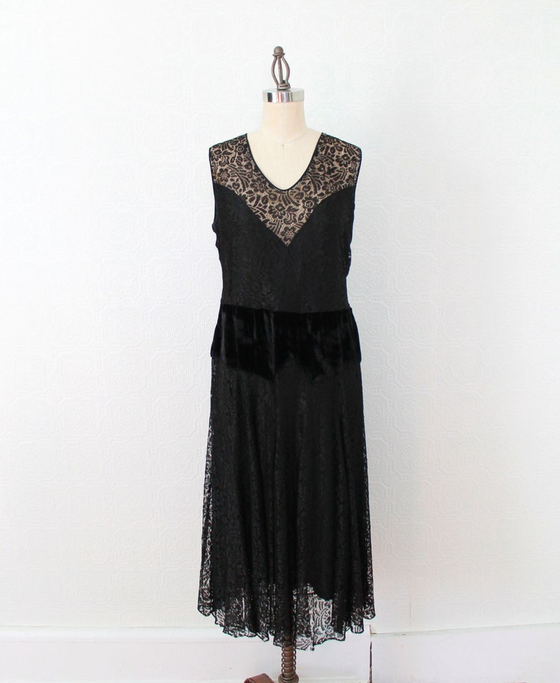 1920s Dress / Lace Illusion Dress / Velvet Dropped Waist - Etsy