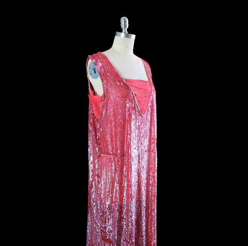 1920s Dress / Hot Pink SEQUIN Encrusted Flapper Dress / Authentic 20s Rare image 6