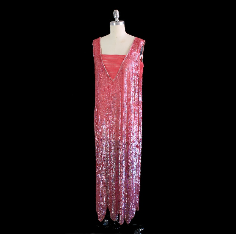 1920s Dress / Hot Pink SEQUIN Encrusted Flapper Dress / Authentic 20s Rare image 7