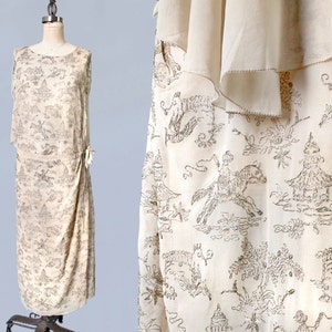 RARE 1920s Dress / Narrative Figural GOLD Lamé Embroidery 20s Dress / Eastern Motifs Gold Bullion / Metal Fibers image 1
