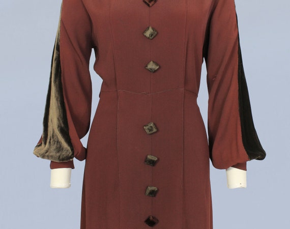 1930s Dress / 30s Chocolate Crepe and Velvet Dres… - image 3