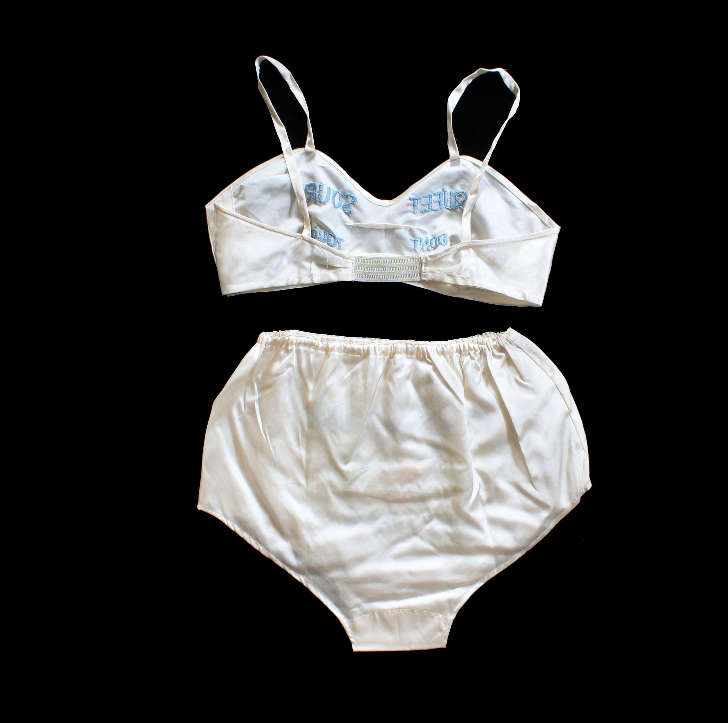 1940s Cobalt Satin Bra + Panties Set