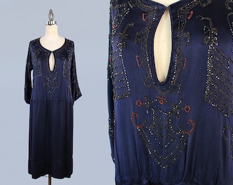 1920s Dress / 20s EGYPTIAN REVIVAL Beaded Embroidered Dress!