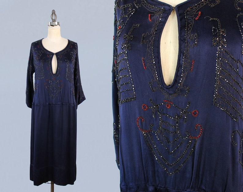 1920s Dress / 20s EGYPTIAN REVIVAL Beaded Embroidered Dress image 1