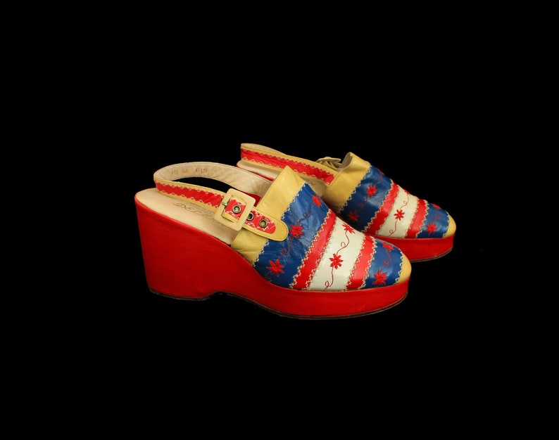 1970s Platforms /70s Does 40s Platform Wedge Slingback Clog / DELMAN 9 10 image 5