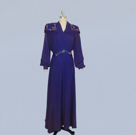 1940s Wrap Dress / 40s Dressing Gown / Indigo Pur… - image 4