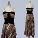 1940s Dress / 40s PLAID Taffeta Maxi Dress / Silk Velvet Accents / Party Dress