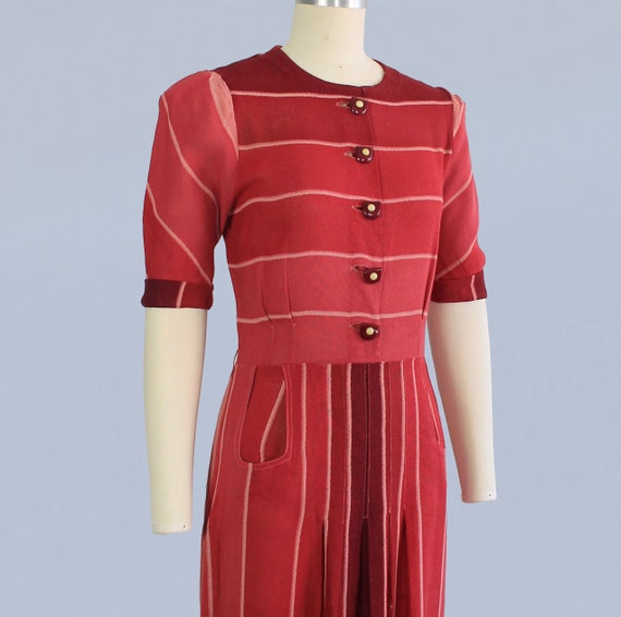1930s Dress / Late 30s Early 40s Day Dress / Stri… - image 2