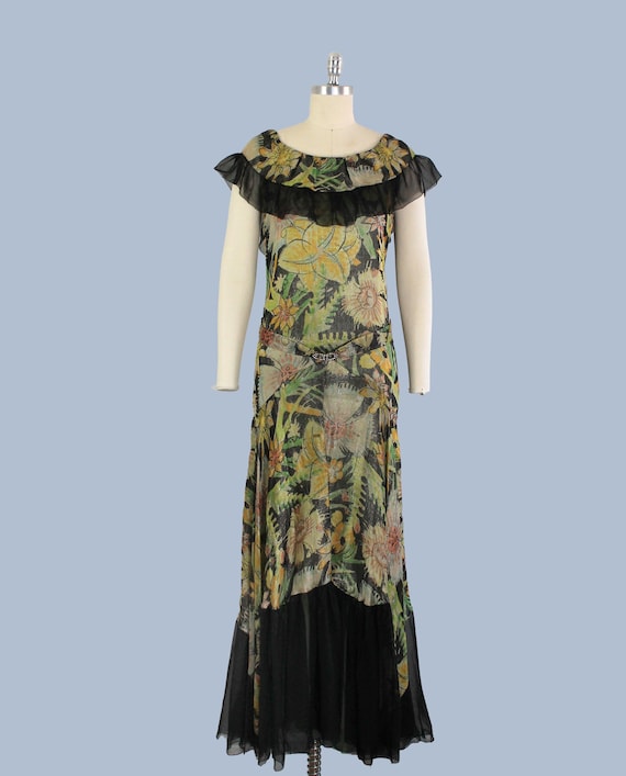 1920s Fuchsia and Violet Floral Lamé Gown