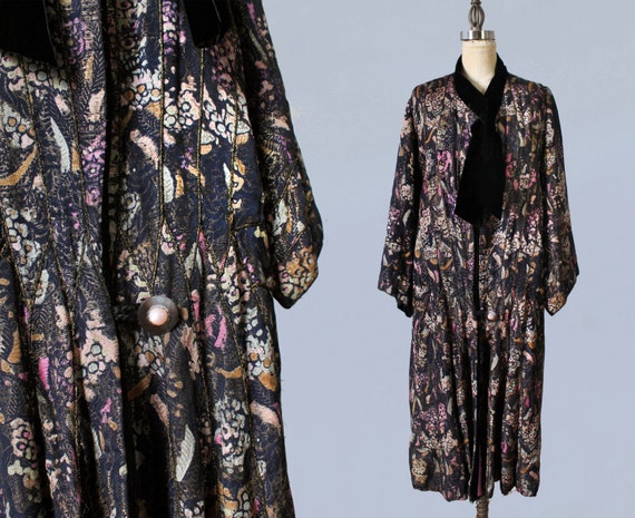 1920s Coat / 20s Printed Floral Lamé Coat/ Rare! /