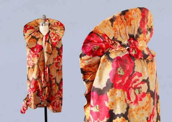 1920s Flapper Coat / 20s Floral Lame Cocoon Cape /