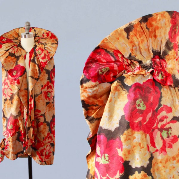1920s Flapper Coat / 20s Floral Lame Cocoon Cape / MUSEUM / XS