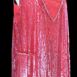 1920s Dress / Hot Pink SEQUIN Encrusted Flapper Dress / Authentic 20s Rare image 2