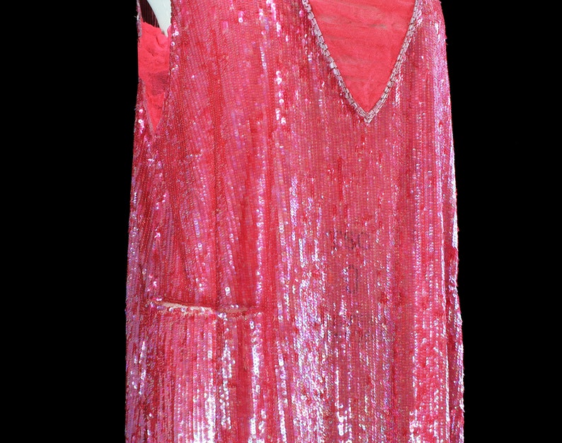 1920s Dress / Hot Pink SEQUIN Encrusted Flapper Dress / Authentic 20s Rare image 2