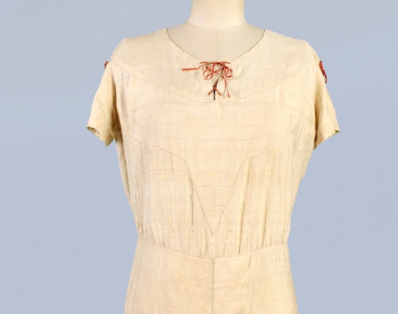 1930s Dress / 30s LACE UP Raw Silk Dress - image 6