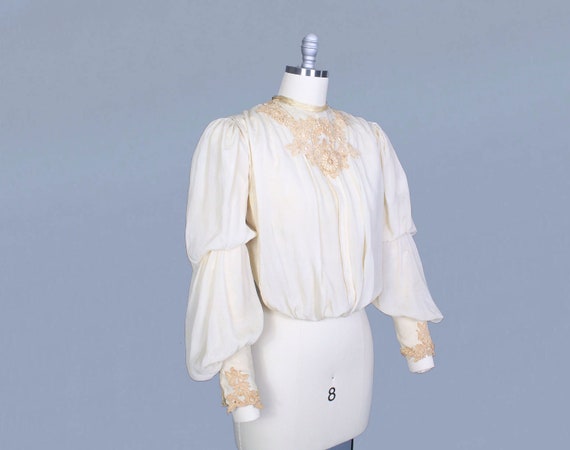 1890s Victorian Blouse / Cream Silk Poet Sleeve To
