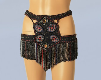1930s Beaded Panties / 30s Showgirl Bottoms / Circus Dancer Hip Cutout Panties / Beaded Fringe