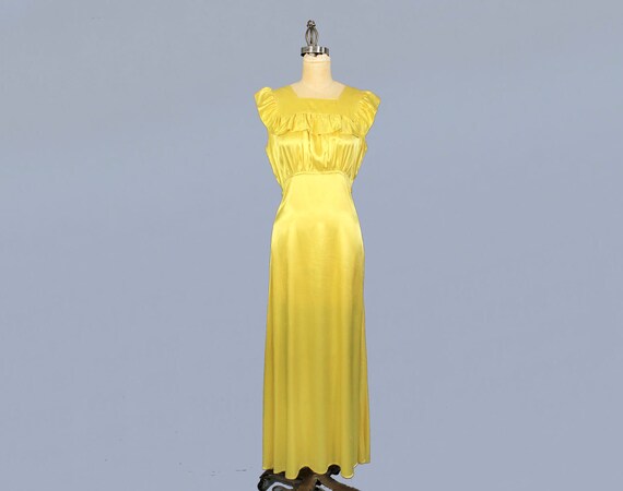 1930s Dress / 30s CHARTREUSE Liquid Satin Gown / S