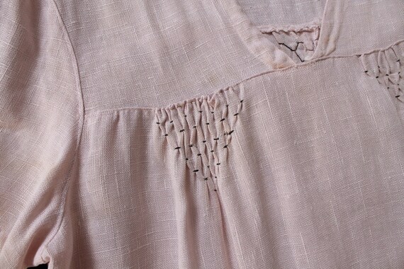 1920s Dress / 20s Pink Cotton Linen Smock Dress /… - image 3