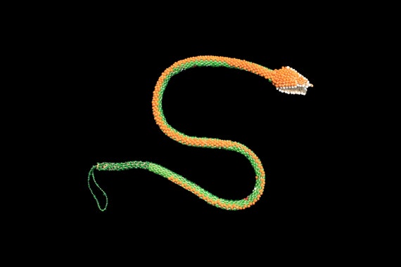 Rare! 1920s Choker / Beaded Green Snake Necklace … - image 2
