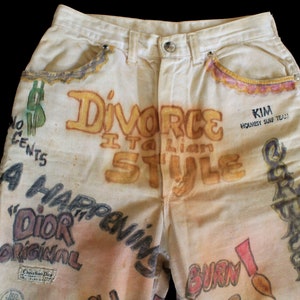 RARE 1960s Pants / 60s 70s Folk Art Hippie Pants / OOAK Hand Drawn Wrangler Cream Sanforized Misses Jeans image 3