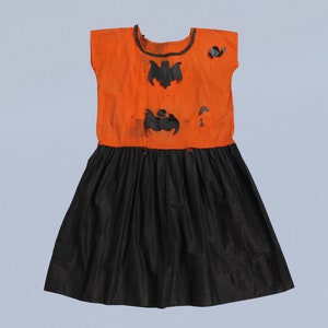 RARE Antique Halloween Dress / 1920s Costume Dress Orange and Black with BAT and Black CAT Cutouts!