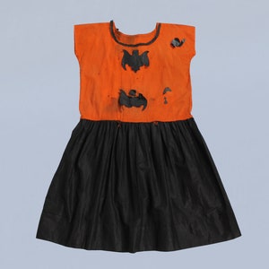 RARE Antique Halloween Dress / 1920s Costume Dress Orange and Black with BAT and Black CAT Cutouts image 1