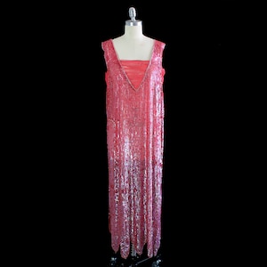 1920s Dress / Hot Pink SEQUIN Encrusted Flapper Dress / Authentic 20s Rare image 8