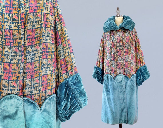 1920s Coat / 20s REVERSIBLE Abstract Metallic Lamé