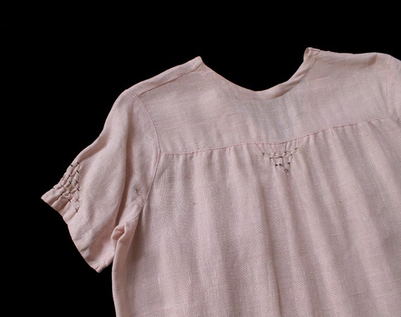 1920s Dress / 20s Pink Cotton Linen Smock Dress /… - image 6