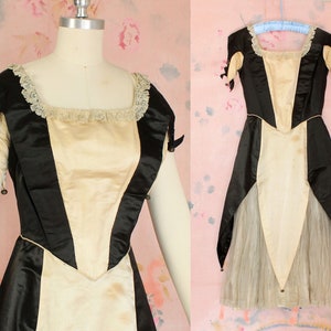 Rare 1920s Dress / Early 20s Pierrette Costume Fancy Dress / Satin Corset and Bells