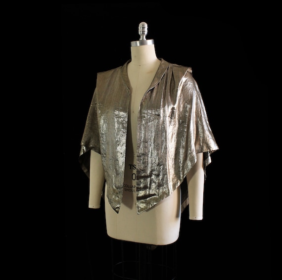 Rare 1920s Gold Silver Lame Capelet / Dense Metal… - image 9