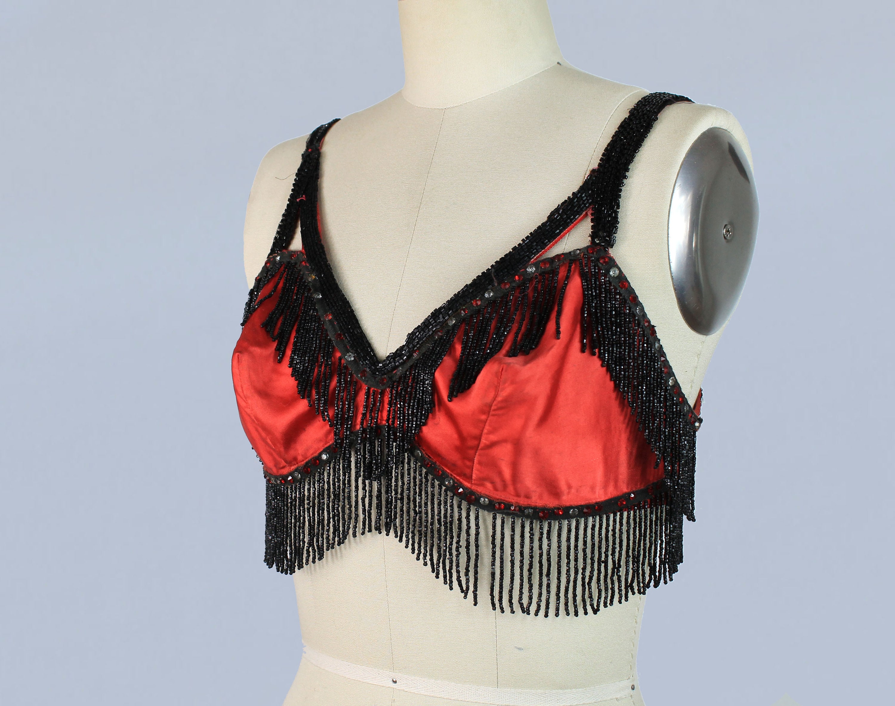 1930s Red Satin Showgirl Bra / Burlesque 30s Beaded Fringe Bra - Etsy