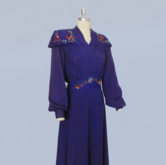 1940s Wrap Dress / 40s Dressing Gown / Indigo Pur… - image 1