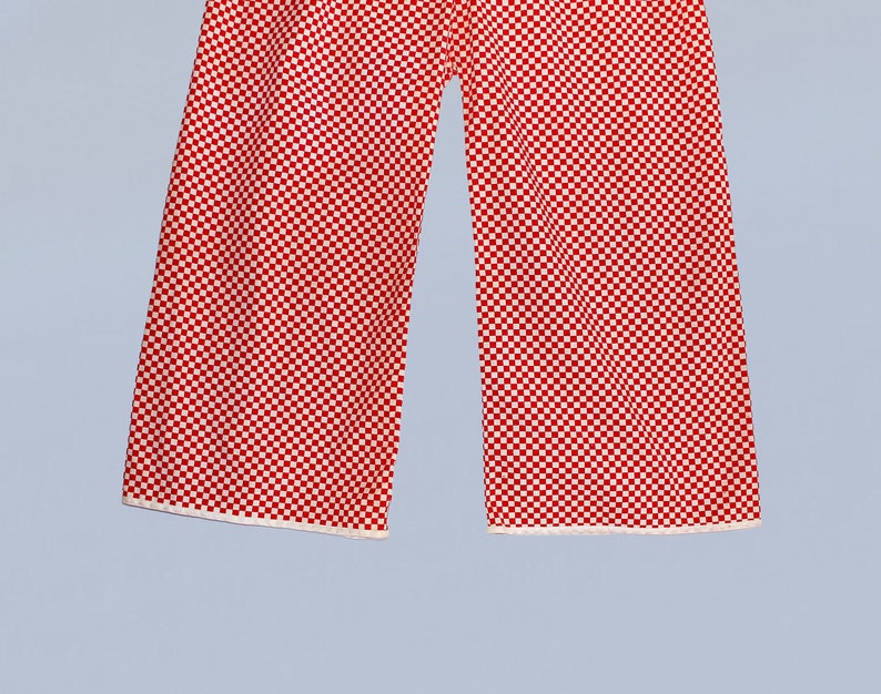 1930s Beach Pajamas / 30s Cotton Overalls / Bib Jumpsuit / Red and White Checkerboard image 5