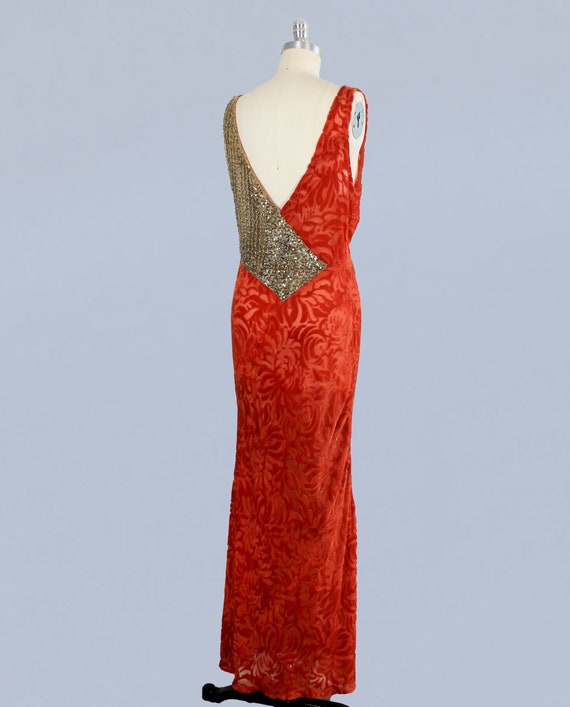 1930s Dress / 30s Burnout Velvet Gown / Sequin Ba… - image 9