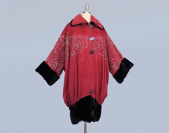 RARE 1920s Coat / Late 1910s Early 20s Red Mohair… - image 1