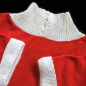 1950s Sweater / 50s RED Pullover Knit Top / Fuzzy Angora Collar image 4