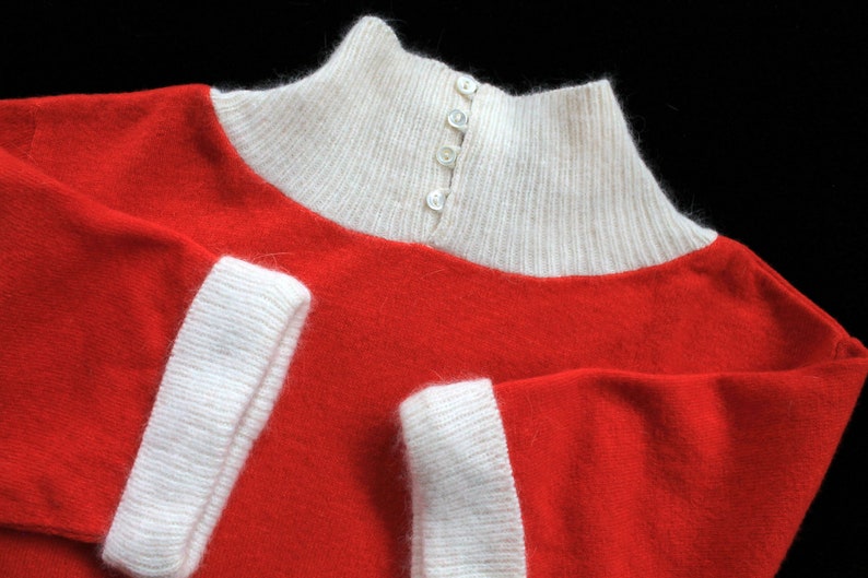 1950s Sweater / 50s RED Pullover Knit Top / Fuzzy Angora Collar image 4
