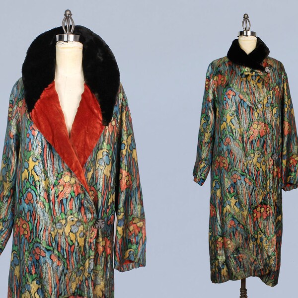 1920s Coat / 20s Printed Abstract Lamé Coat/ Rare! / Amazing Museum Quality / Near Mint! / Saks and Co / Gold Metal Fibers