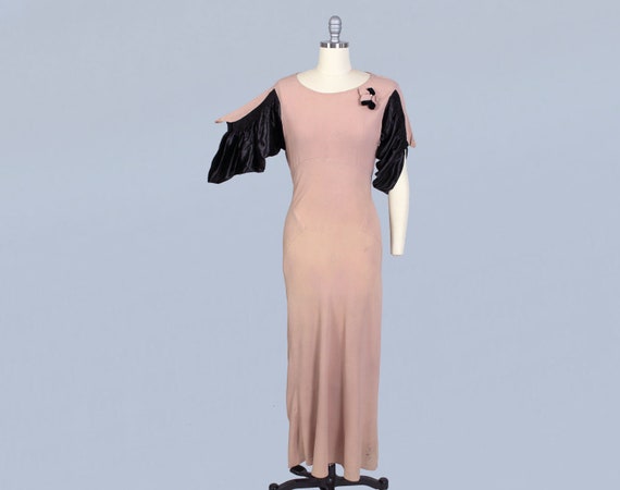 1930s Dress / Unusual 30s Pink Crepe Gown / Crazy… - image 4